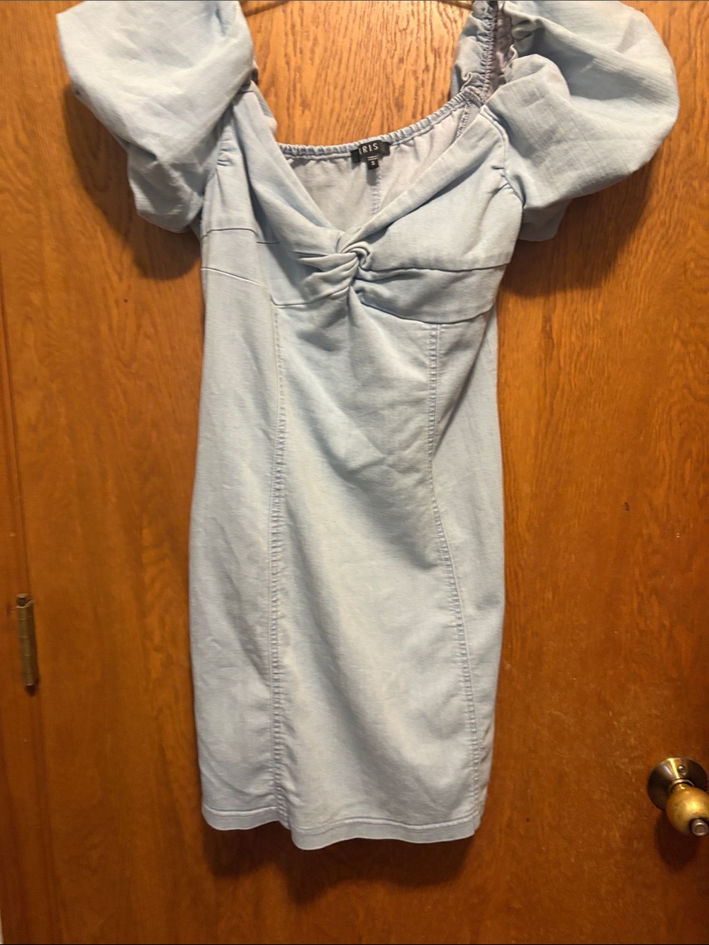 iris Pale Blue Puff-Sleeve Mini Dress size small